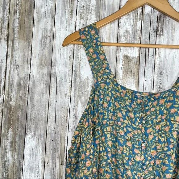 Billabong Blue Floral Open Off The Shoulder Button Blouse - Picture 4 of 5